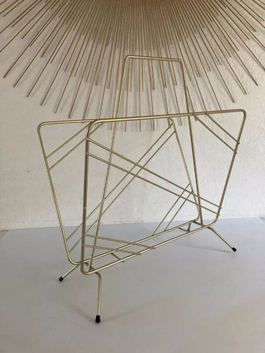 12 ⚜️ Ancien Porte Revues Magazine en Métal Doré Vintage