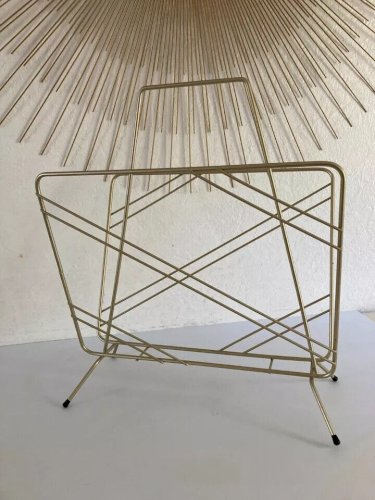 12 ⚜️ Ancien Porte Revues Magazine en Métal Doré Vintage