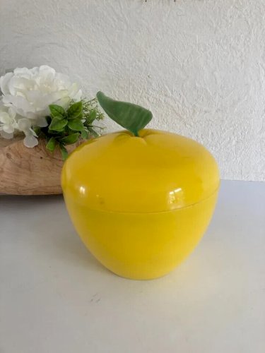 12 ⚜Ancien Seau à Glace Bac à Glaçons Pomme Jaune Années 70 Vintage en Plastique