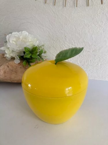 12 ⚜Ancien Seau à Glace Bac à Glaçons Pomme Jaune Années 70 Vintage en Plastique