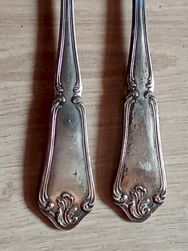 12 Anciennes fourchettes 5 cuillères couverts Orfèvrerie Saglier Métal Argenté