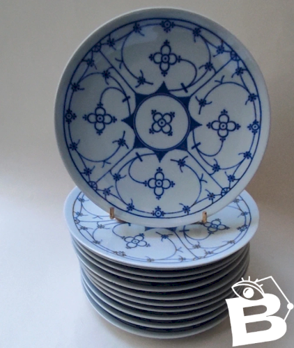12 assiettes à dessert en porcelaine de Bavière, Bareuther, modèle Indischblau