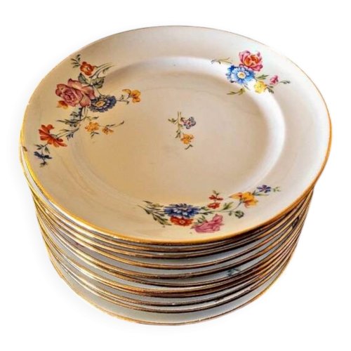 12 assiettes à dessert en porcelaine M8S France, décor floral