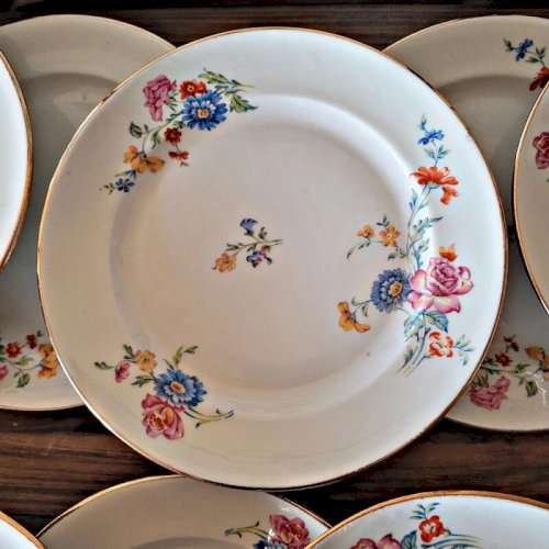 12 assiettes à dessert en porcelaine M8S France, décor floral
