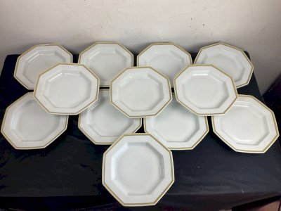 12 assiettes creuses porcelaine de limoges COQUET modèle lotus filets cloisonnés