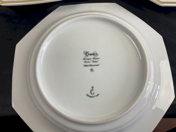 12 assiettes creuses porcelaine de limoges COQUET modèle lotus filets cloisonnés