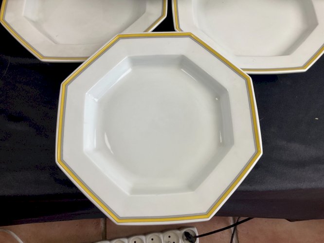 12 assiettes creuses porcelaine de limoges COQUET modèle lotus filets cloisonnés