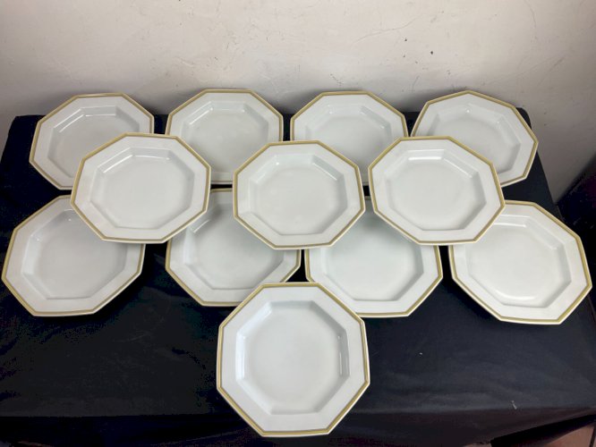12 assiettes creuses porcelaine de limoges COQUET modèle lotus filets cloisonnés