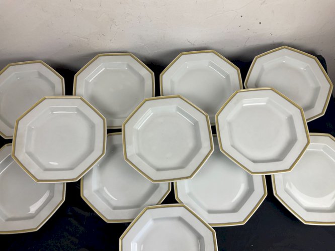 12 assiettes creuses porcelaine de limoges COQUET modèle lotus filets cloisonnés