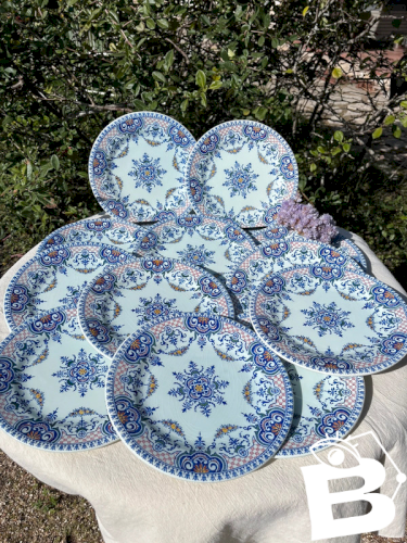 12 assiettes plates Gien décor Rouen