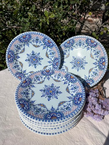 12 assiettes plates Gien décor Rouen