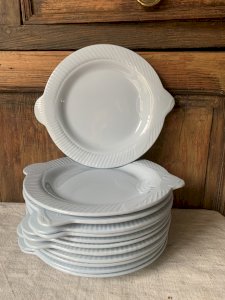 12 blue fish plates 1930 Sarreguemines