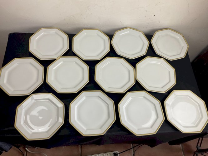 12 assiettes porcelaine de limoges COQUET modèle lotus filets cloisonnés