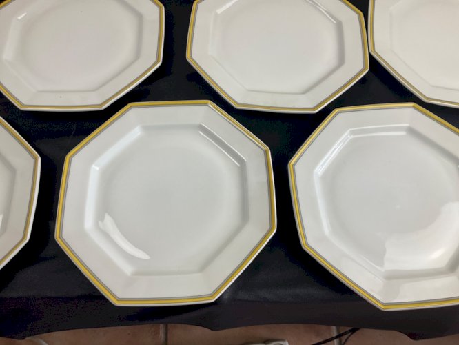 12 assiettes porcelaine de limoges COQUET modèle lotus filets cloisonnés