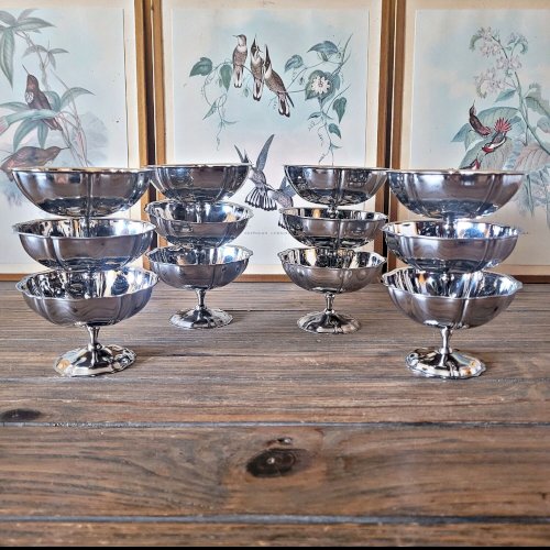 12 coupes glaces inox vintage forme de fleurs