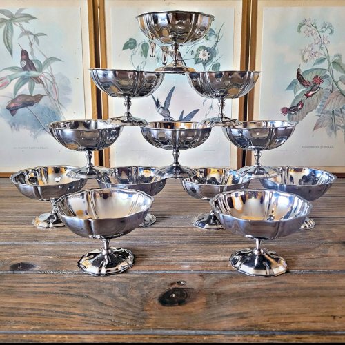 12 coupes glaces inox vintage forme de fleurs