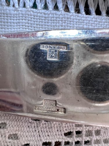 12 couteaux à poissons Christofle métal argenté monogrammé 19,5 cm France