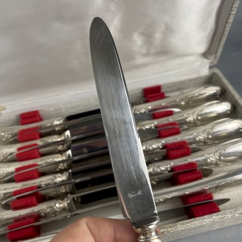 12 couteaux métal argenté 12 lame inox voglux argenterie orfèvre VL à la nef
