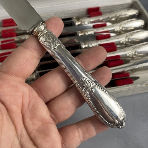 12 couteaux métal argenté 12 lame inox voglux argenterie orfèvre VL à la nef