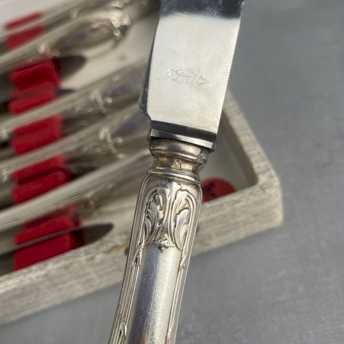 12 couteaux métal argenté 12 lame inox voglux argenterie orfèvre VL à la nef