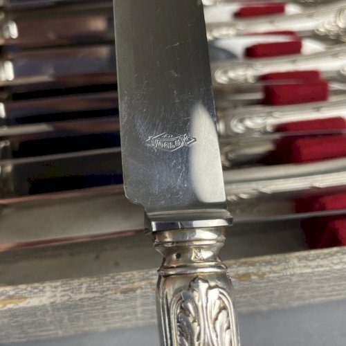12 couteaux métal argenté 12 lame inox voglux argenterie orfèvre VL à la nef
