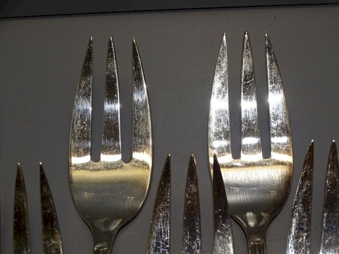 -12 FOURCHETTES à ENTREMETS ou POISSON en METAL BLANC déco TABLE    D