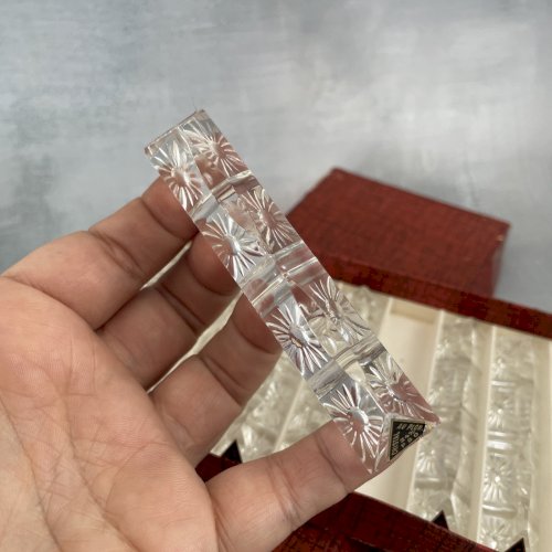 12 support porte repose couteaux en cristal au plomb 24% triangulaire fond fleur