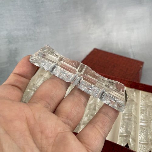 12 support porte repose couteaux en cristal au plomb 24% triangulaire fond fleur