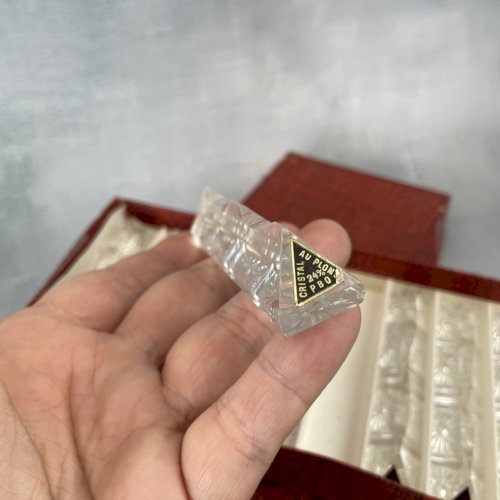 12 support porte repose couteaux en cristal au plomb 24% triangulaire fond fleur