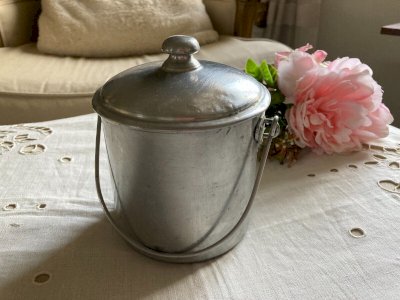 1224⚜️ Old Pot Tournus Unis France With Lid Aluminum Bowl H 14Cm