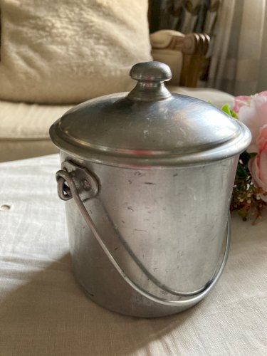 1224⚜️ Ancien Pot Tournus Unis France Avec Couvercle Gamelle en Aluminium H 14Cm