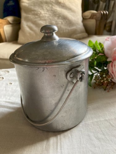 1224⚜️ Ancien Pot Tournus Unis France Avec Couvercle Gamelle en Aluminium H 14Cm