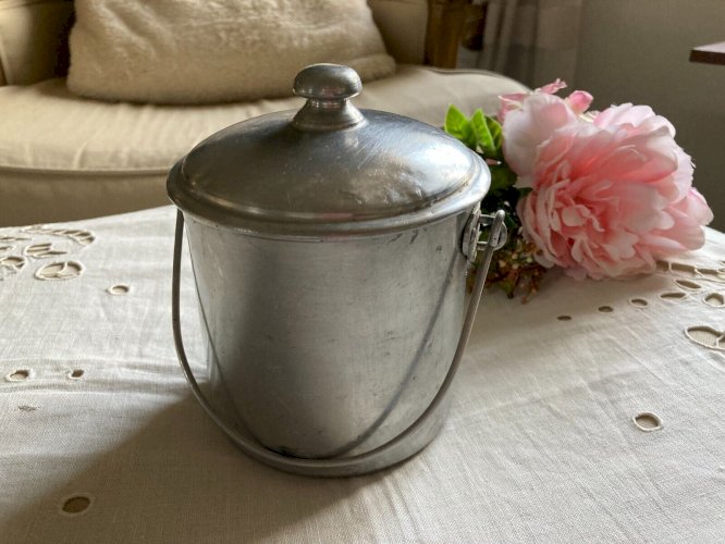 1224⚜️ Ancien Pot Tournus Unis France Avec Couvercle Gamelle en Aluminium H 14Cm