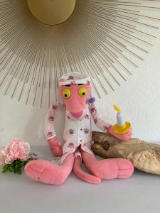1224 ⚜️ Vintage Pink Panther Stuffed Animal Plush Height 40 Cm Sitting