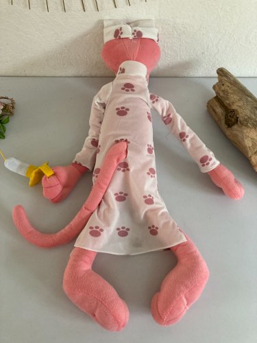1224 ⚜️ Ancienne Peluche Doudou La Panthère Rose Hauteur 40 Cm Assis Vintage