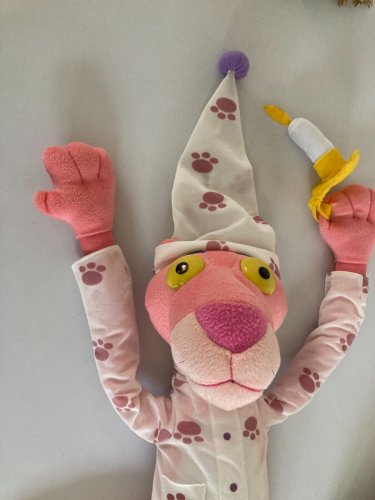 1224 ⚜️ Ancienne Peluche Doudou La Panthère Rose Hauteur 40 Cm Assis Vintage