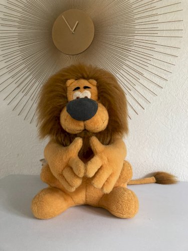 1224⚜️ Ancienne Peluche Mascotte Le Lion Jaune LCL Crédit Lyonnais Ajena Vintage