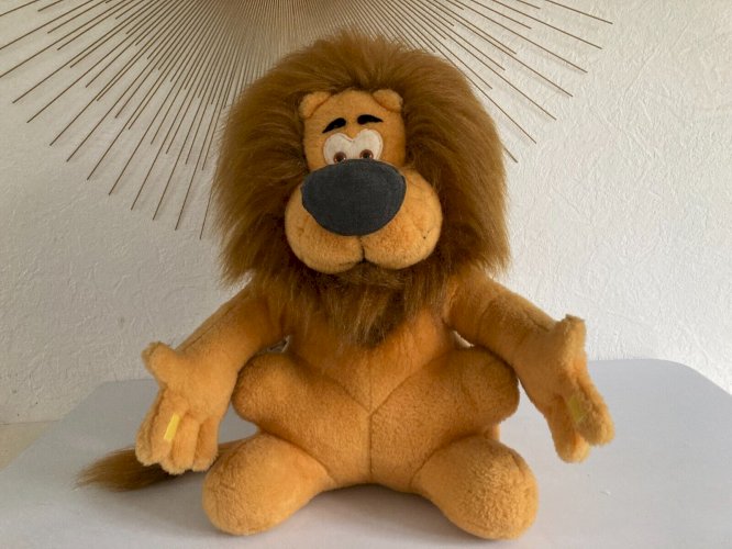1224⚜️ Ancienne Peluche Mascotte Le Lion Jaune LCL Crédit Lyonnais Ajena Vintage