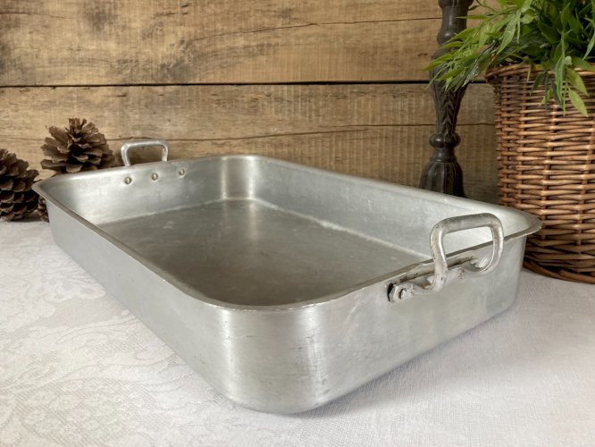 1225⚜️ Ancien Plat à Four en Aluminium Longueur 42 Cm Forme Rectangle