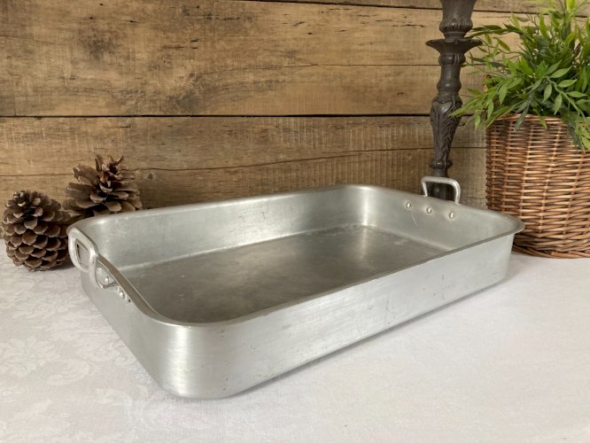 1225⚜️ Ancien Plat à Four en Aluminium Longueur 42 Cm Forme Rectangle