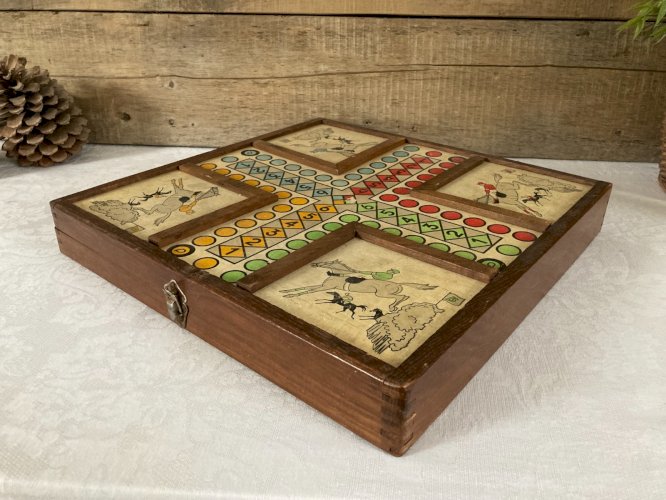 1225⚜️ Ancienne Malette de Jeu en Bois Plusieurs Jeux de Société Complet Vintage