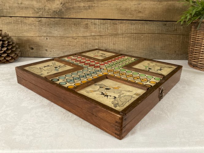 1225⚜️ Ancienne Malette de Jeu en Bois Plusieurs Jeux de Société Complet Vintage