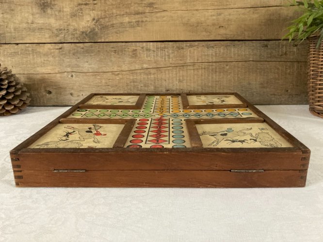 1225⚜️ Ancienne Malette de Jeu en Bois Plusieurs Jeux de Société Complet Vintage