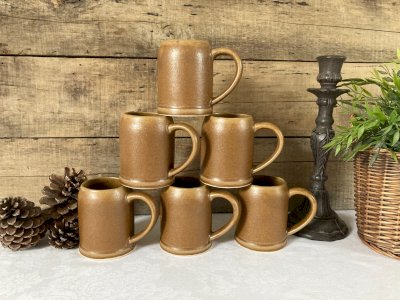 1225⚜️ Set of 6 Vintage Stoneware Mugs Height 11 cm