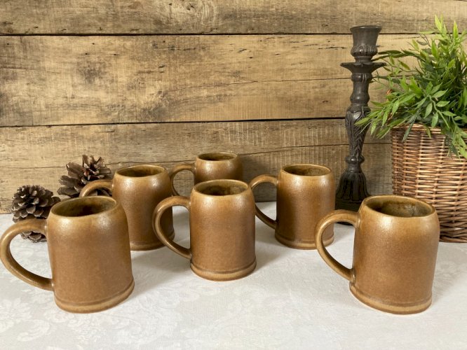 1225⚜️ Lot de 6 Anciennes Tasses Mug en Grès Hauteur 11 Cm Vintage