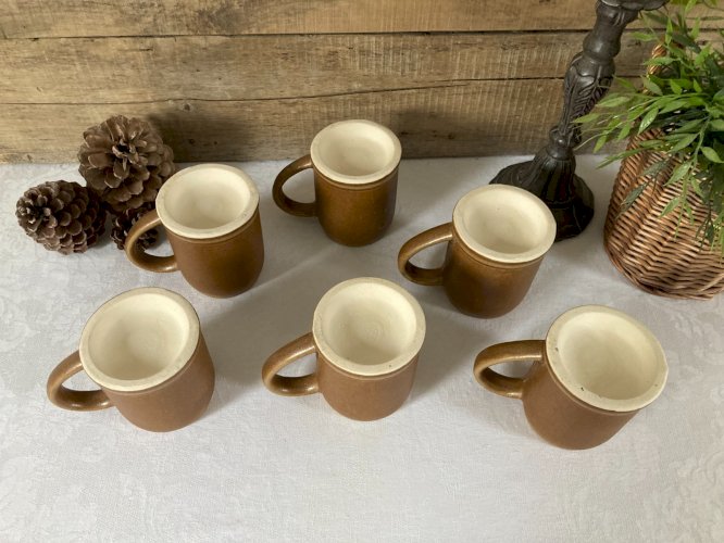 1225⚜️ Lot de 6 Anciennes Tasses Mug en Grès Hauteur 11 Cm Vintage