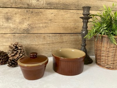 1225⚜️ Stoneware Dish + Small Pot for Oven and Microwave Brown