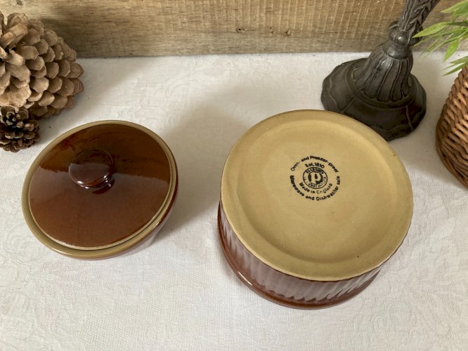 1225⚜️ Plat en Grés + Petite Marmite Pour Four et Micro-Ondes Marron