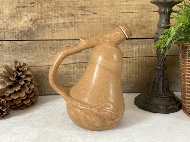 1225⚜️Ancien Pichet Bouteille en Vieux Grès en Forme de Poire Vintage Haut 21 Cm