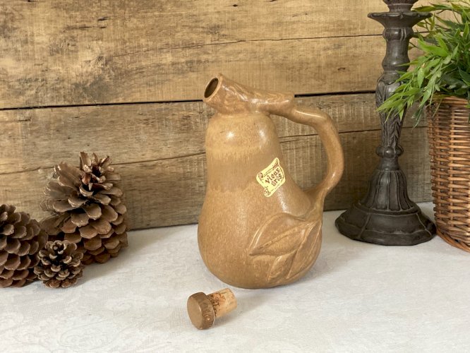 1225⚜️Ancien Pichet Bouteille en Vieux Grès en Forme de Poire Vintage Haut 21 Cm